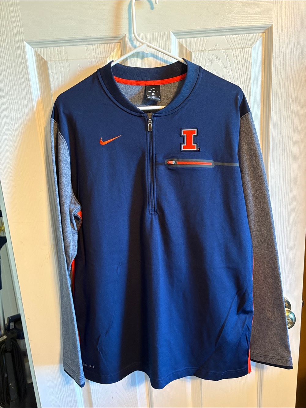 Nike Men's Navy, Gray & Orange Half-Zip Pullover with Illinois 'I'